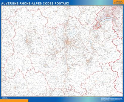 Carte Région plastifiée Auvergne Rhone Alpes codes postaux