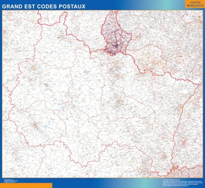 Carte Région plastifiée Grand Est codes postaux