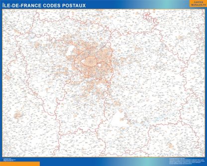 Carte Région plastifiée Ile de France codes postaux