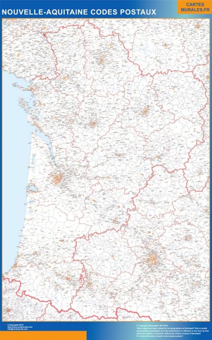 Carte Région plastifiée Nouvelle Aquitaine codes postaux