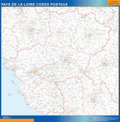 Carte Région plastifiée Pays de la Loire codes postaux