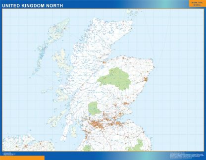 Carte Royaume Uni Nord routières plastifiée