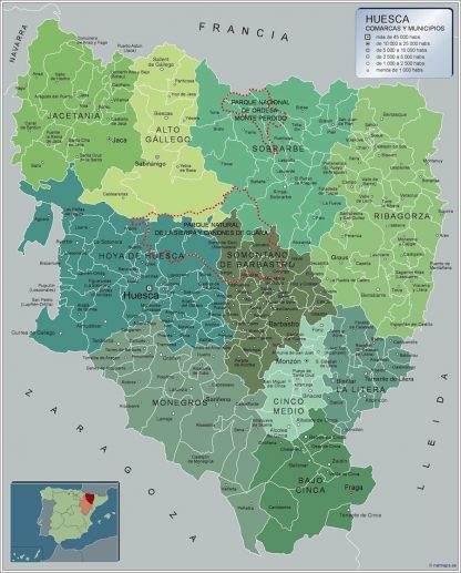 Carte communes province Huesca plastifiée