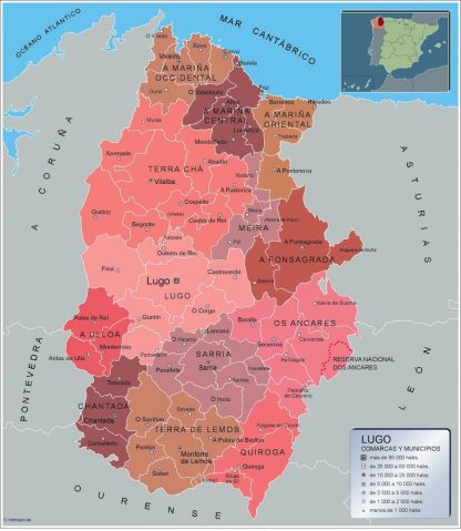 Carte communes province Lugo plastifiée