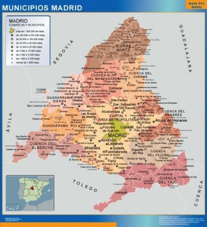 Carte communes province Madrid plastifiée