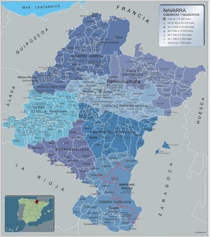 Carte communes province Navarra plastifiée