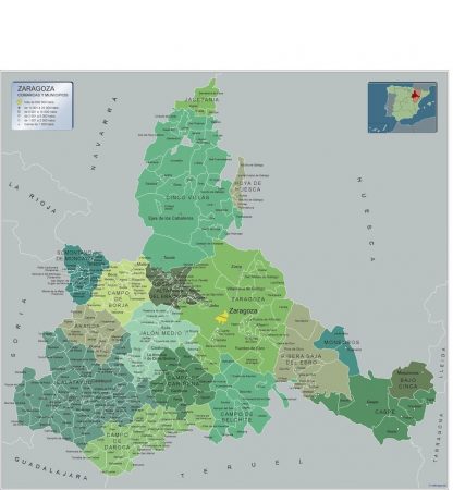 Carte communes province Zaragoza plastifiée